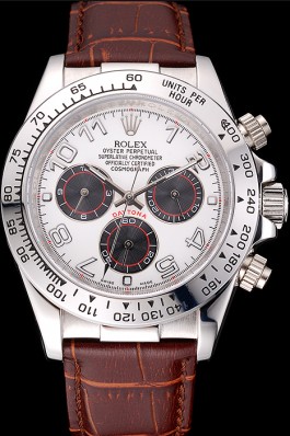 Rolex Daytona Stainless Steel Case White Dial Brown Leather Strap (rl376)