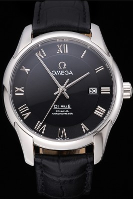 Omega DeVille Black Dial Stainless Steel Case Black Leather Strap 622829 (om391)