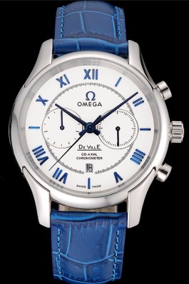 Omega DeVille Silver Bezel with White Dial and Blue Leather Strap 621568 (om244)