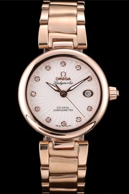 Omega DeVille Ladymatic Rose Gold Stainless Steel Strap White Dial (om210)