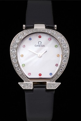 Omega Ladies Watch White Dial With Jewels Stainless Steel Case With Diamonds Case White Leather Strap 622826 (om376)