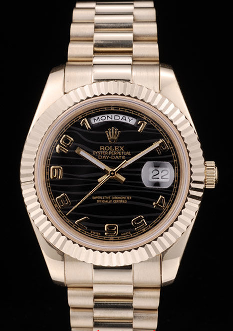 Rolex Swiss DayDate Gold Stainless Steel Ribbed Bezel Black Dial 41998